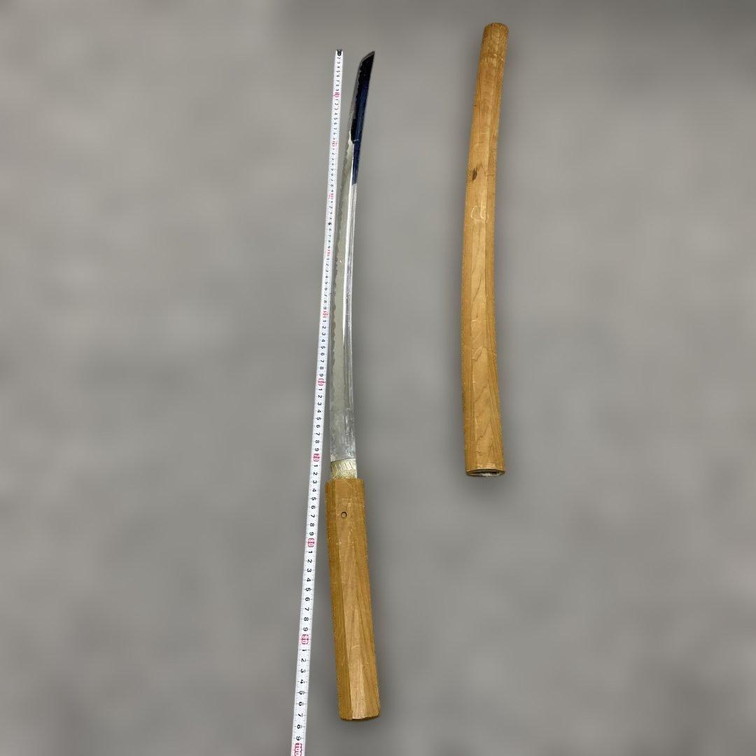未開刃　模造刀、白鞘 刀 剣 長尺模造刀 木製ハンドル 曲線刃 刀 約98cm