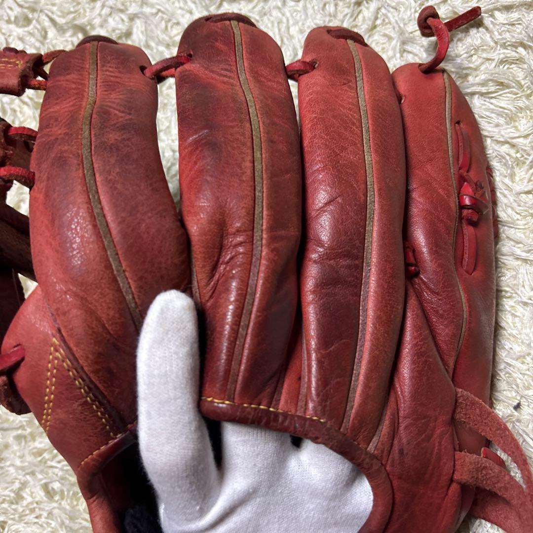 美津和 ミツワタイガー 少年軟式 野球グローブ 左投げ 赤 レッド 小指2本入可