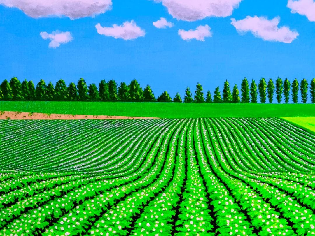 ★美瑛のイモ畑・谷村一男肉筆油彩画・F6・新品額付き(まーちゃん)