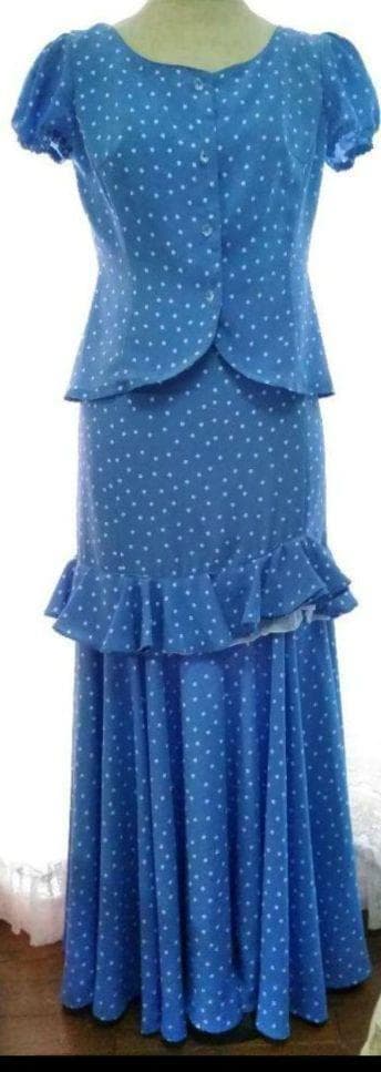 色注意：ハンドメイド スモーキーブルーに 白のドット 使い回しの効く ツーピース