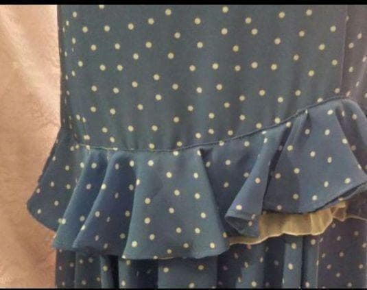 色注意：ハンドメイド スモーキーブルーに 白のドット 使い回しの効く ツーピース