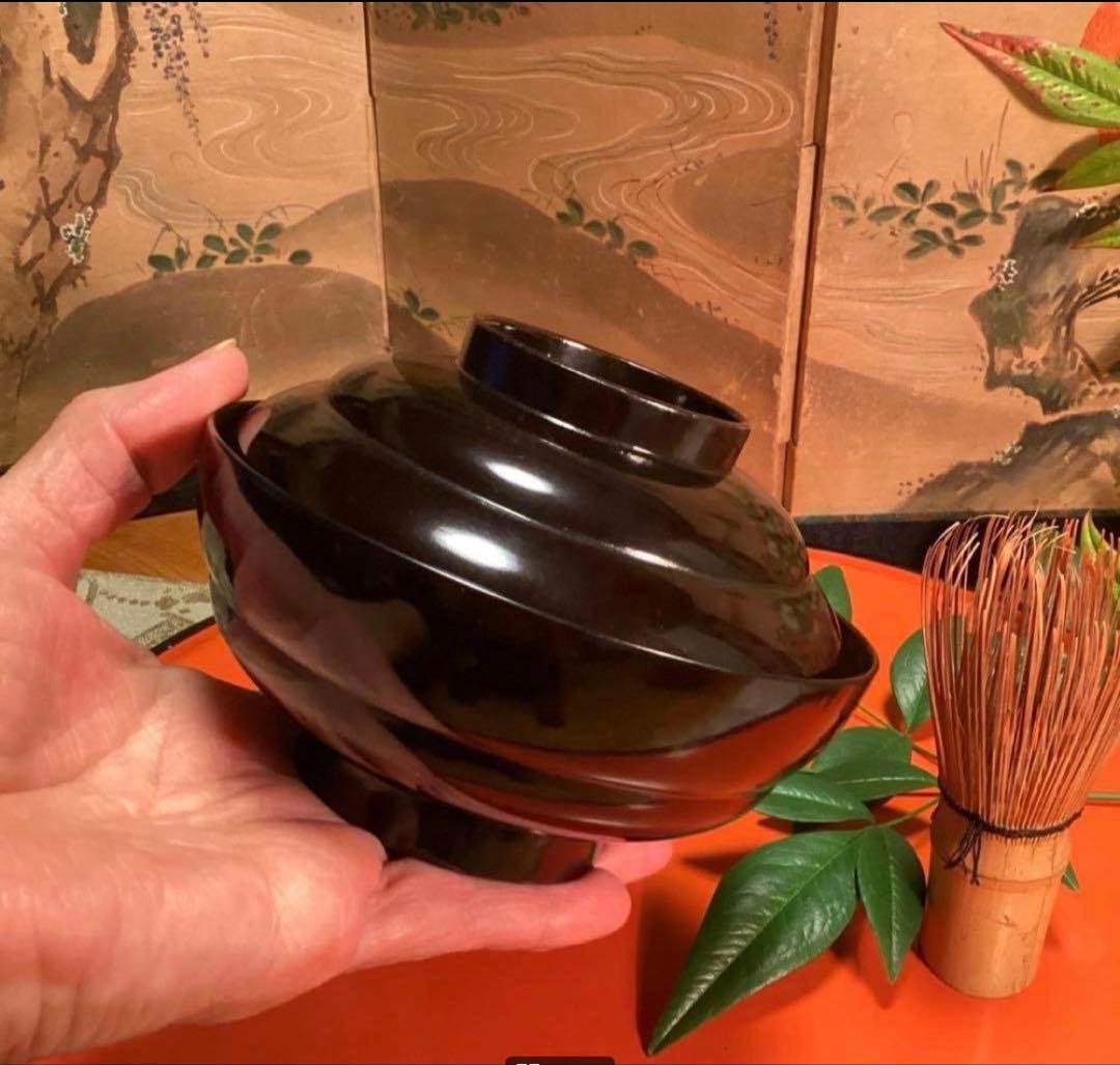 A1061 木製輪島塗　懐石道具　衝羽根に流水菖蒲　蒔絵　2客