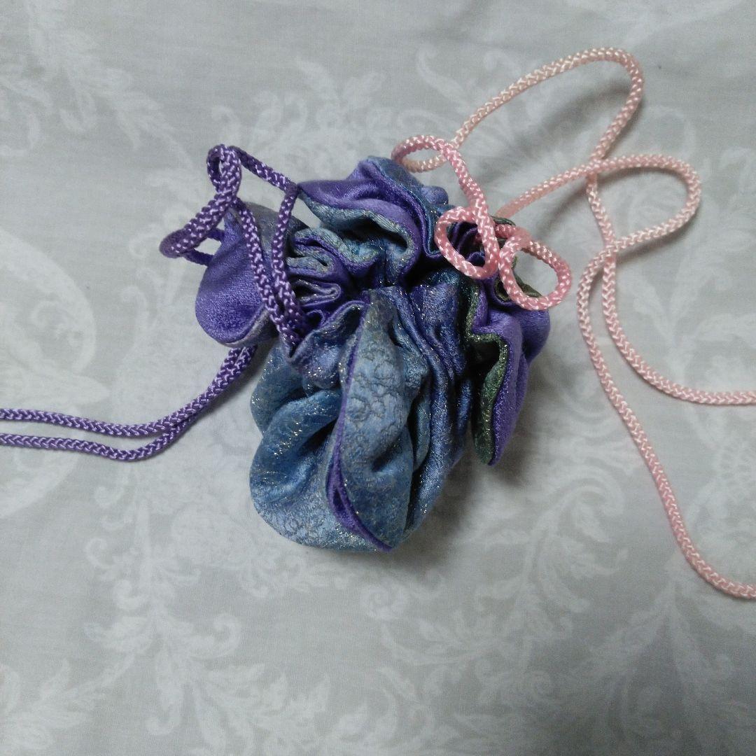 久保田一竹　巾着　きんちゃく　未使用　辻が花　紫青グラデーション　押印有　美術館