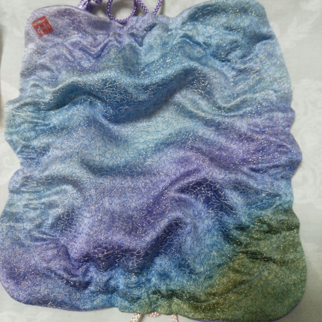 久保田一竹　巾着　きんちゃく　未使用　辻が花　紫青グラデーション　押印有　美術館