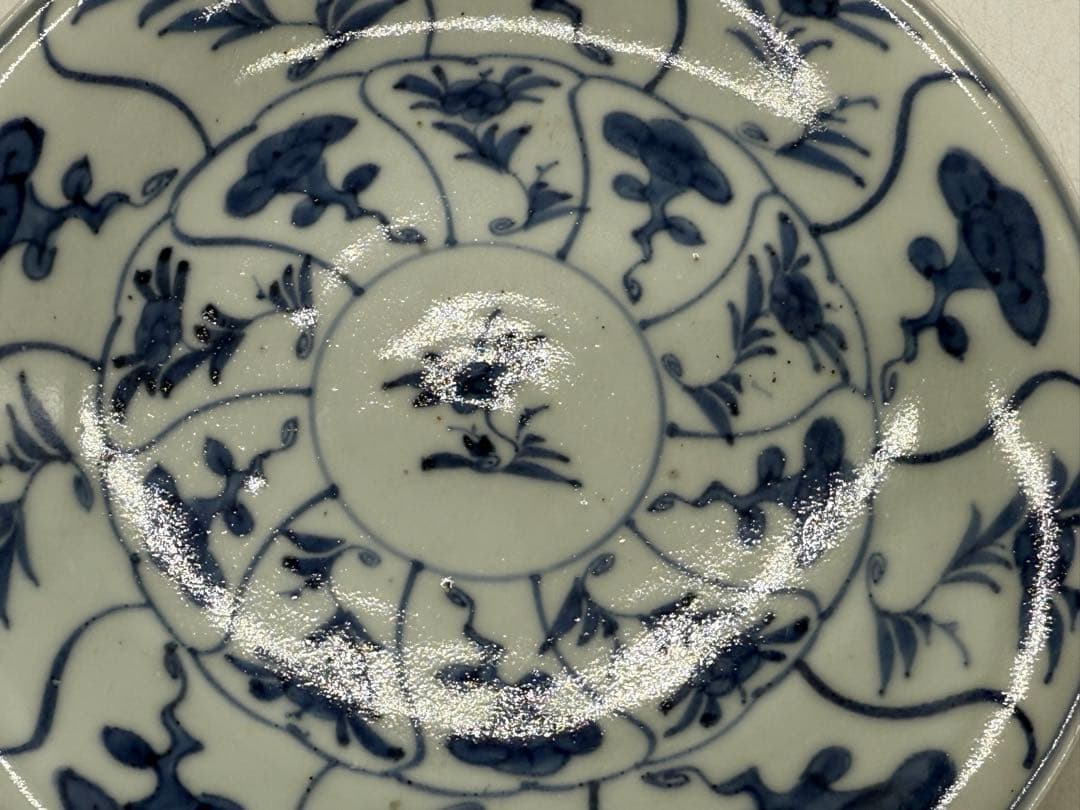 中国　清時代　染付　花卉紋皿　新渡　送料込み251020