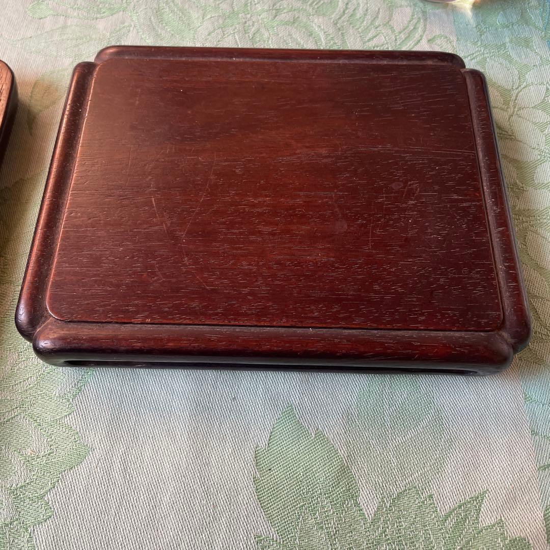 唐木 花台　紫檀系 天然木 透かし彫り 飾台 盆栽 華道　 2点セット