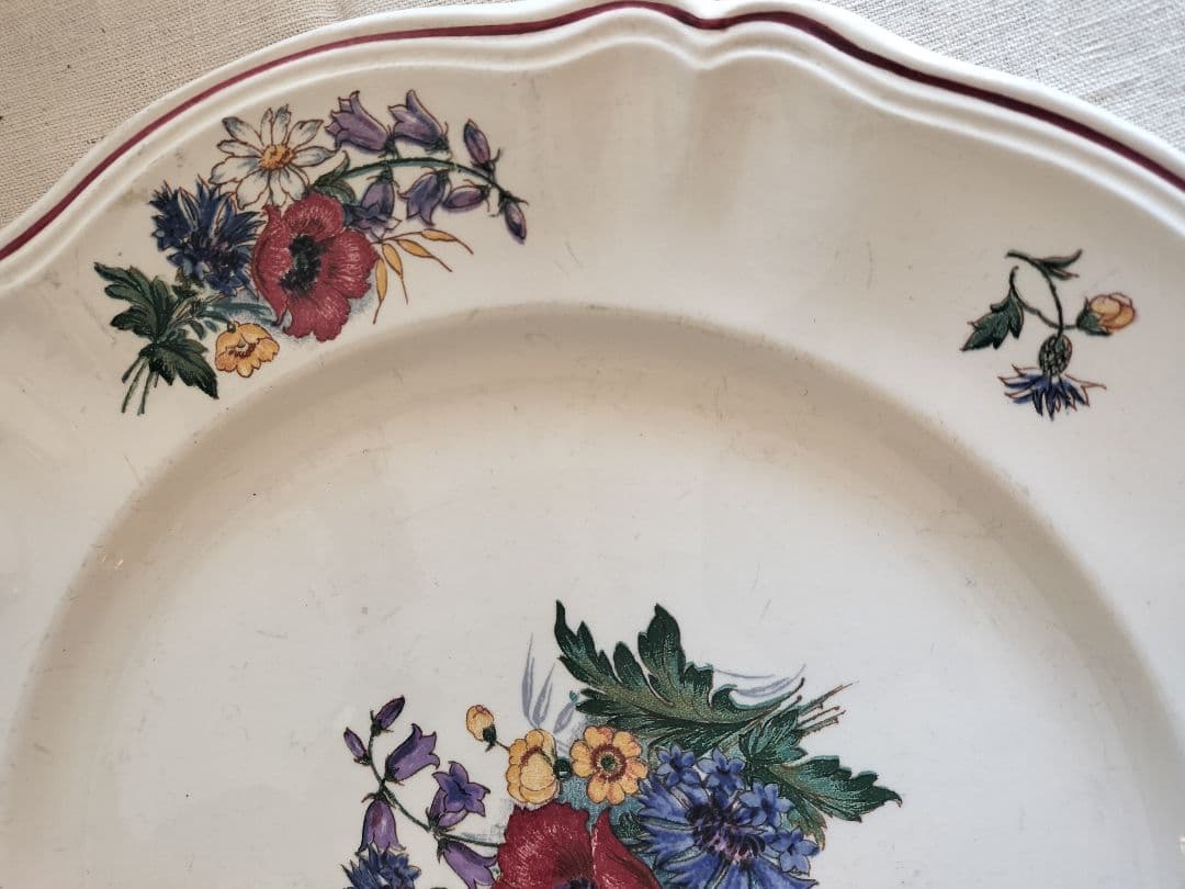 アンティーク　フランス　サルグミンヌ　アグレスト　花柄　大皿　34cm