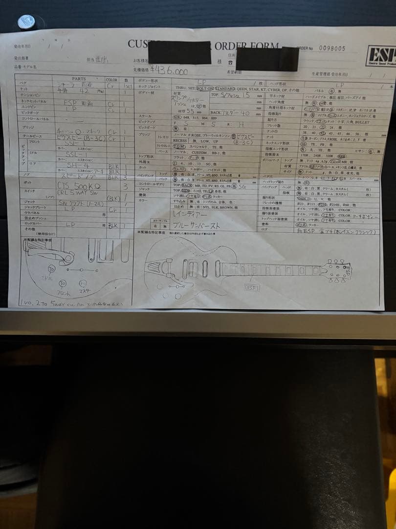 ESP カスタムオーダー　レスポールエレキギター