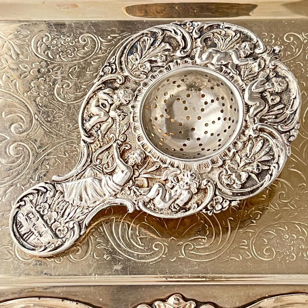 【ドイツ】 天使とチェラブのティーストレナー【純銀】11cm 42g