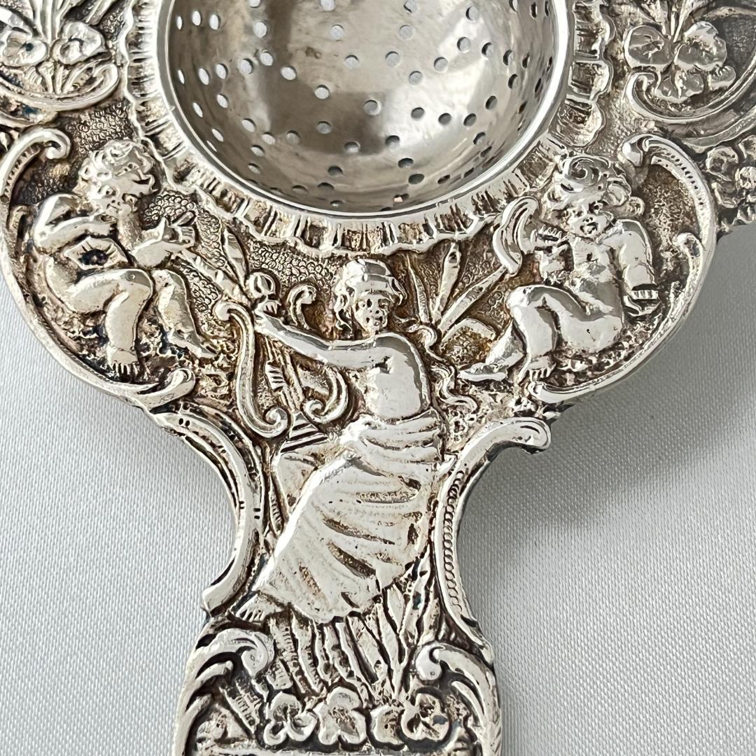 【ドイツ】 天使とチェラブのティーストレナー【純銀】11cm 42g