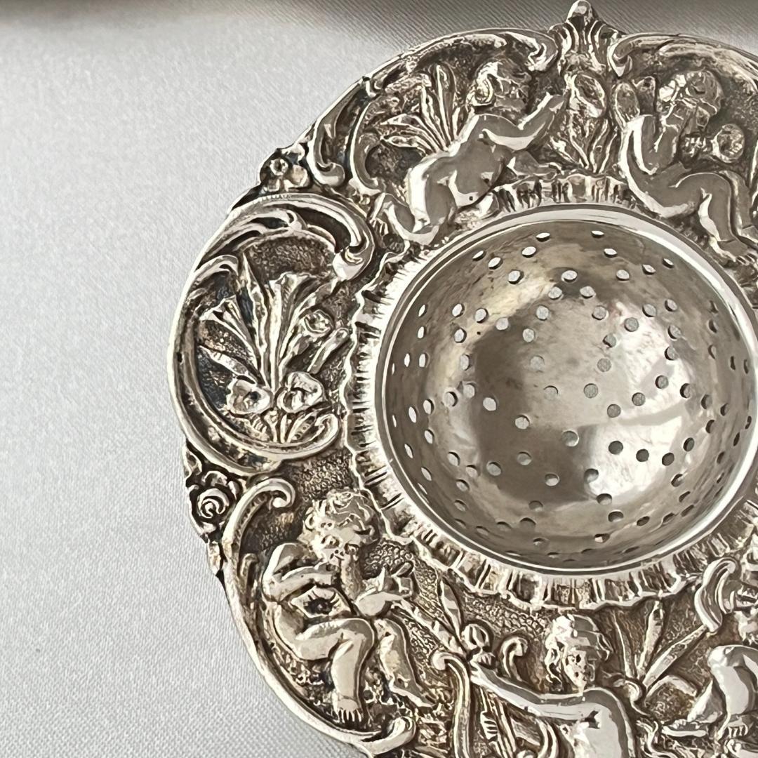 【ドイツ】 天使とチェラブのティーストレナー【純銀】11cm 42g