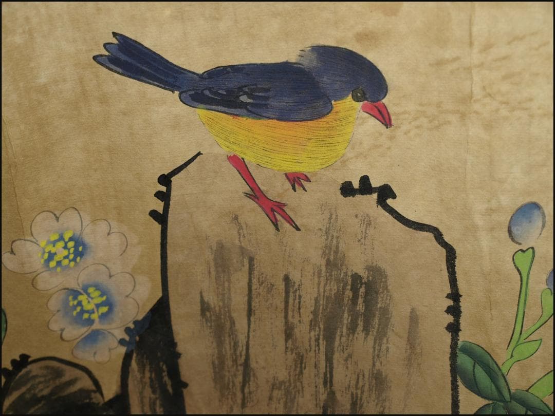 中国古美術 明時代の絵　仇英作　掛け軸　鳥図　骨董品 BD061A12-4