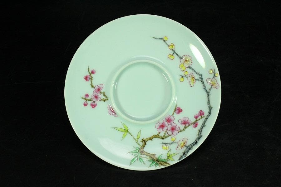 中国美術 粉彩 花鳥画 蓋碗 皿 一対(K-HA502)