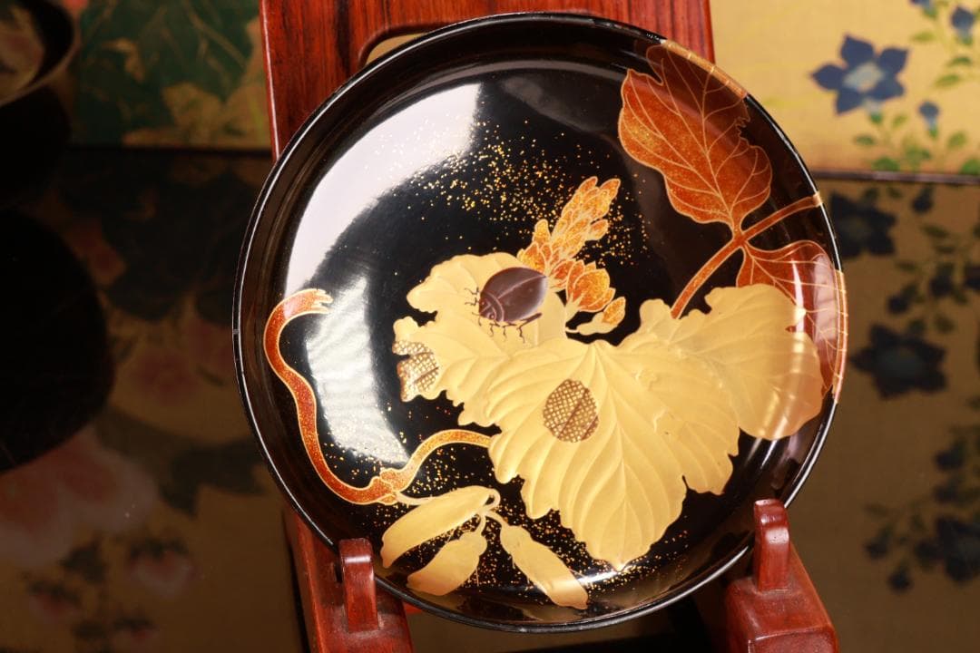 turu　BJ023 時代輪島塗　鬼灯図金蒔絵　吸物椀　八客　木製