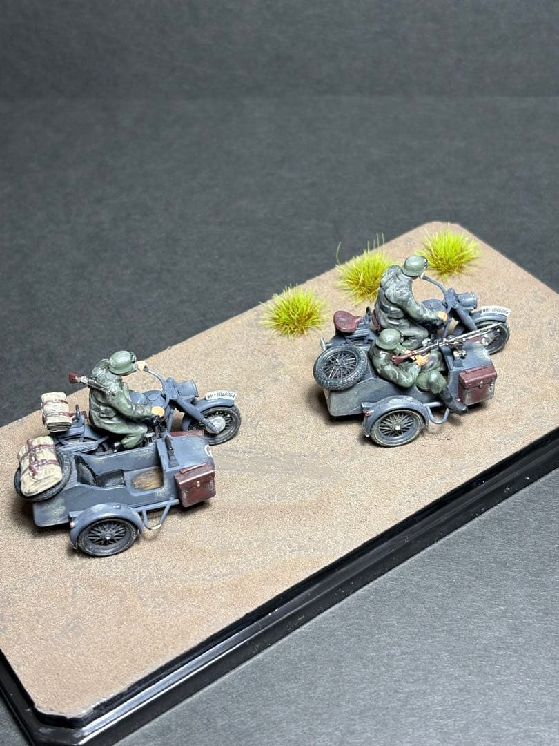 作品No28. ジオラマ1/48 ドイツ陸軍 軍用サイドカー プラモデル完成品