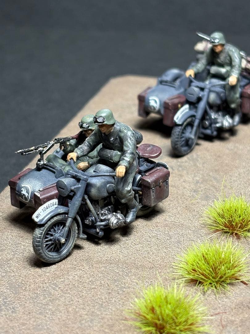 作品No28. ジオラマ1/48 ドイツ陸軍 軍用サイドカー プラモデル完成品