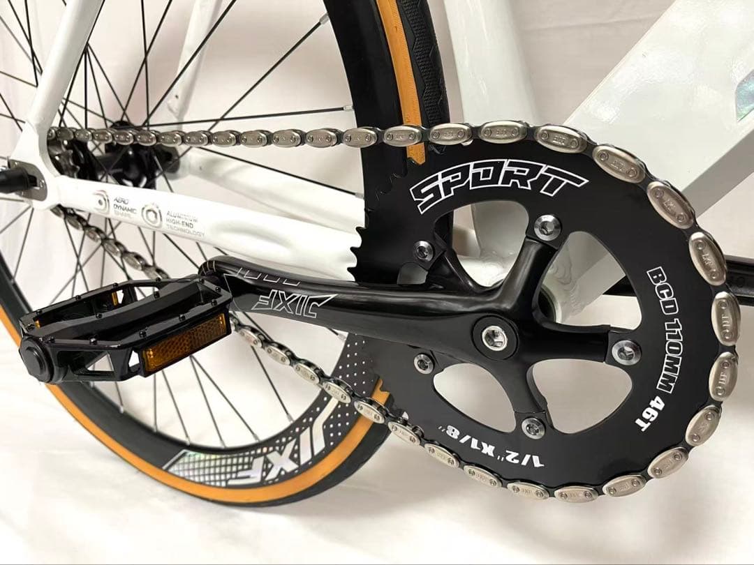 新品・未使用JIXFピストバイクFIXED GEARホワイトフロントブレーキ付