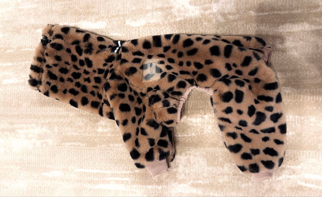 USHH エコファーレオパードジップアップロンパース：ブラウン　S　イタグレ