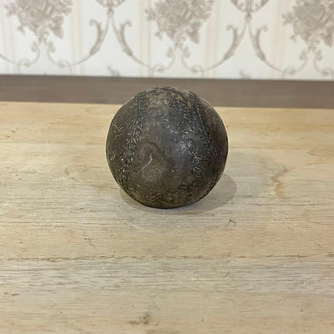 【アンティーク】日米野球 ベーブルース 他サイン刻印入り 記念ボール 鋳物 希少