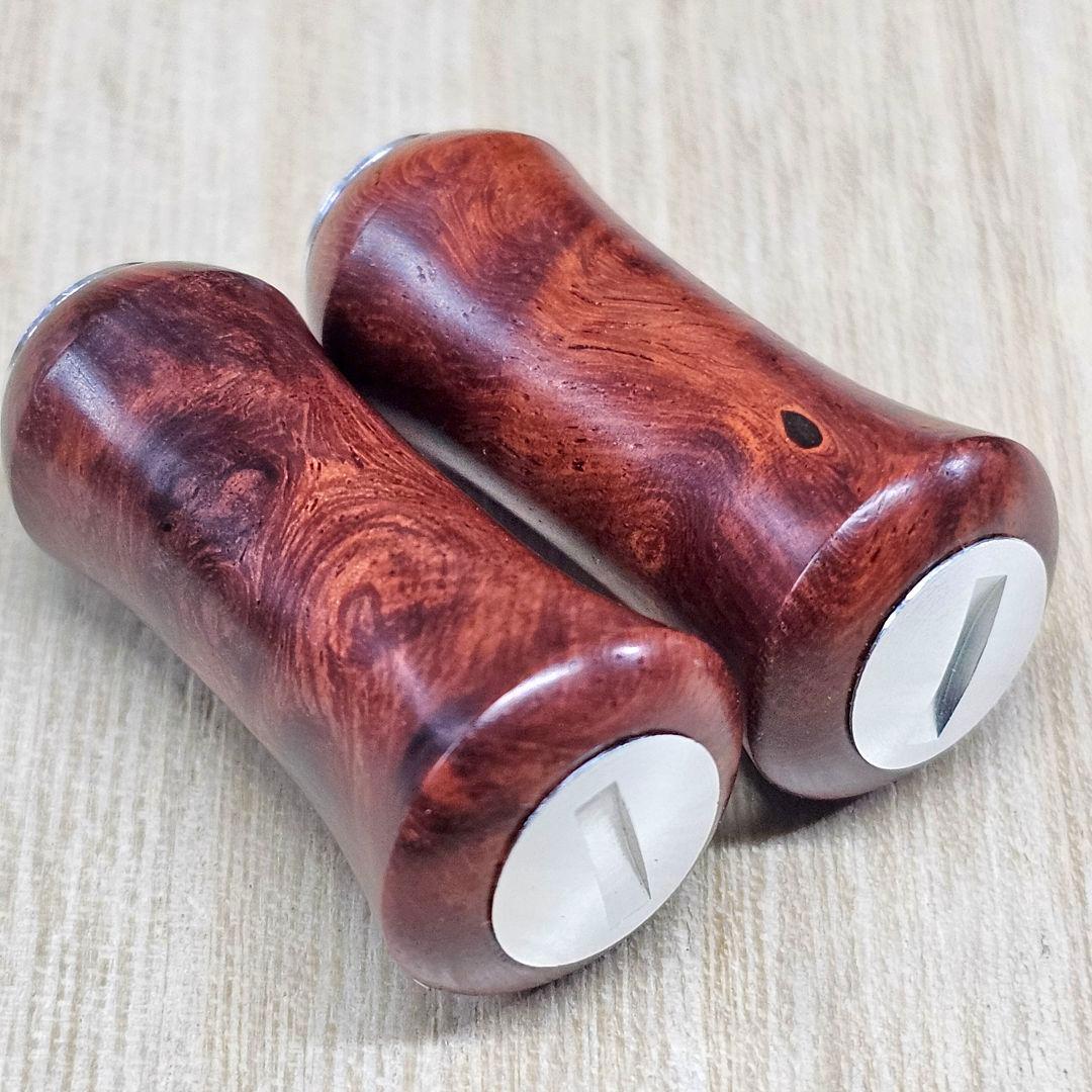 「本花梨瘤(特紅)2個セット」手作り木製ウッドハンドルノブ／シマノA、ダイワS