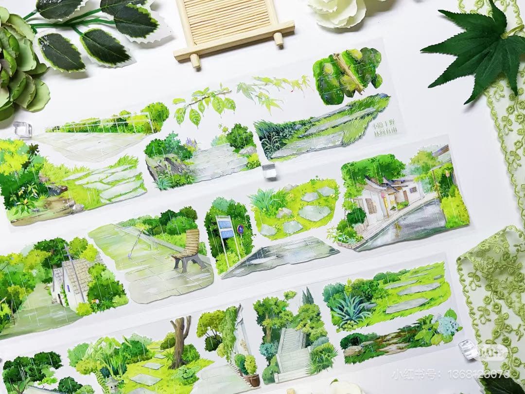 【8716】海外　マステ　3/5/巻売り　貝殻光マスキングテープ　雨　公園　道路