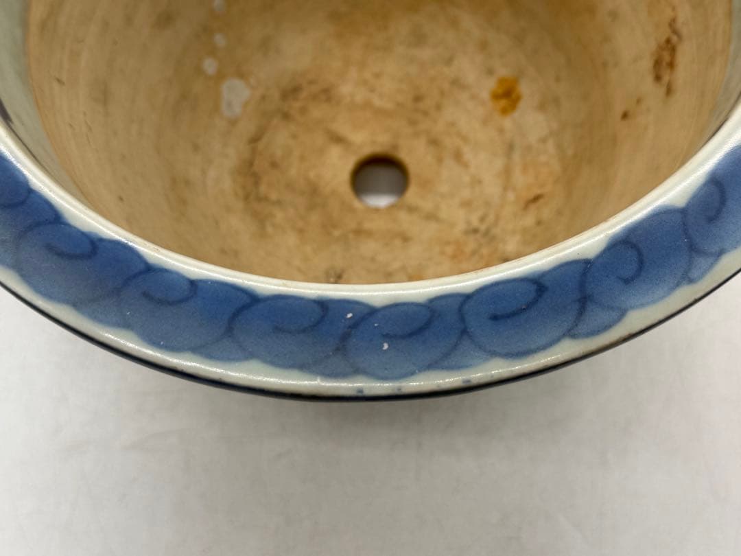 古染　染付　植木鉢　花卉紋　アンティーク　送料込み260129