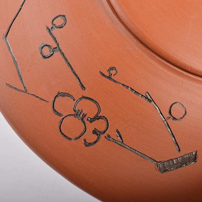 常滑焼　三代山田陶山作　紫砂　朱泥　漢詩梅文　急須　箱蓋無し　V　R7121