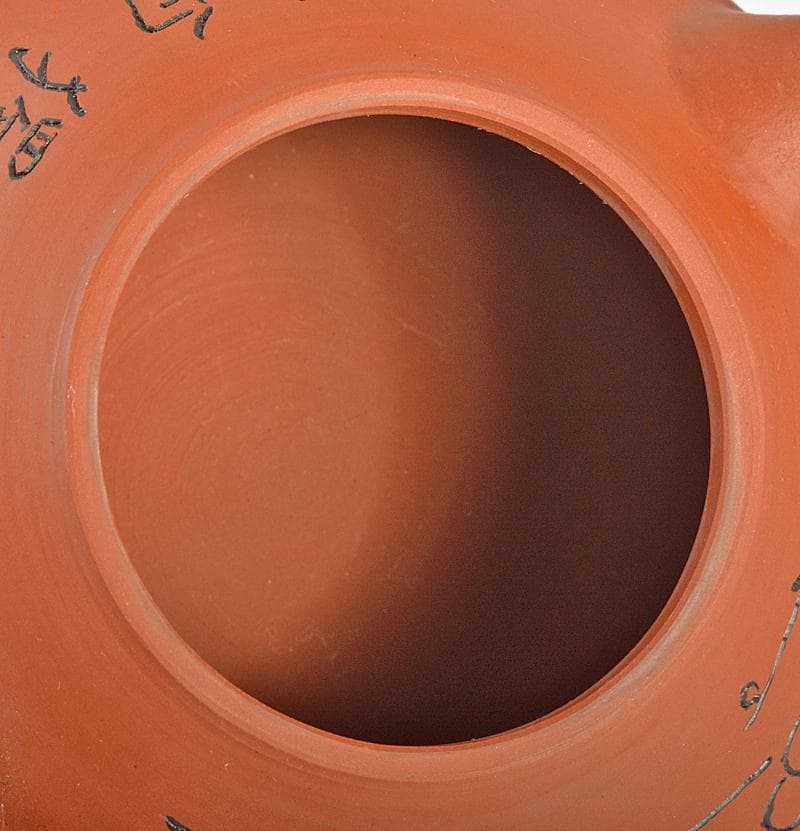 常滑焼　三代山田陶山作　紫砂　朱泥　漢詩梅文　急須　箱蓋無し　V　R7121