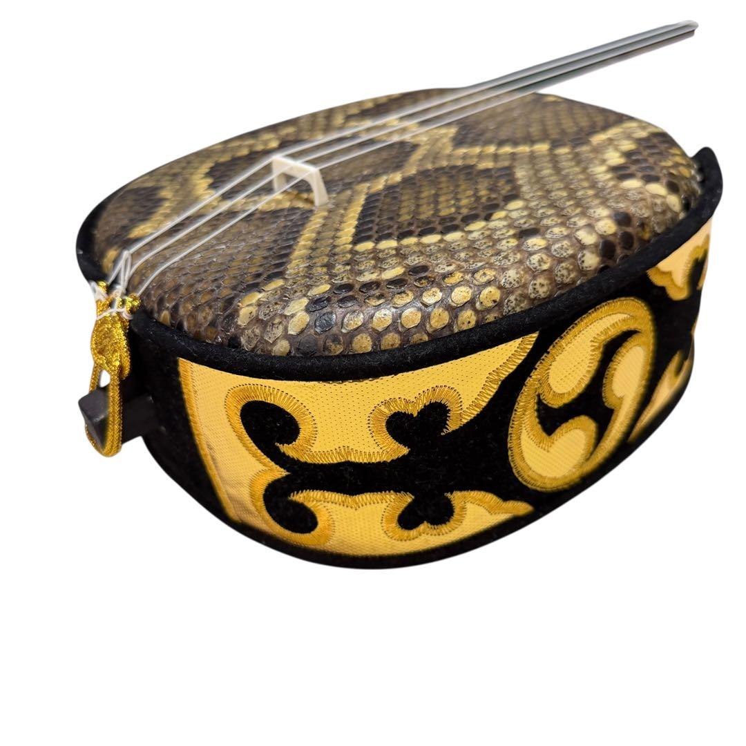 【美品フルセット】沖縄三味線 蛇本皮 強化張り ZENONケース付 119-3