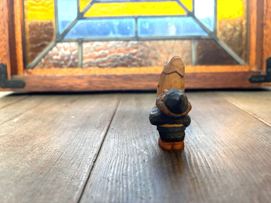 藤岡孝一 木彫 ポルックス 小人 魚を抱える小人 b 北海道作家　彫刻