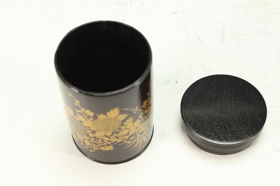 茶道具 紫檀 草花蒔絵 茶入 美品(K-BB517)