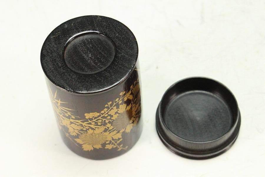茶道具 紫檀 草花蒔絵 茶入 美品(K-BB517)
