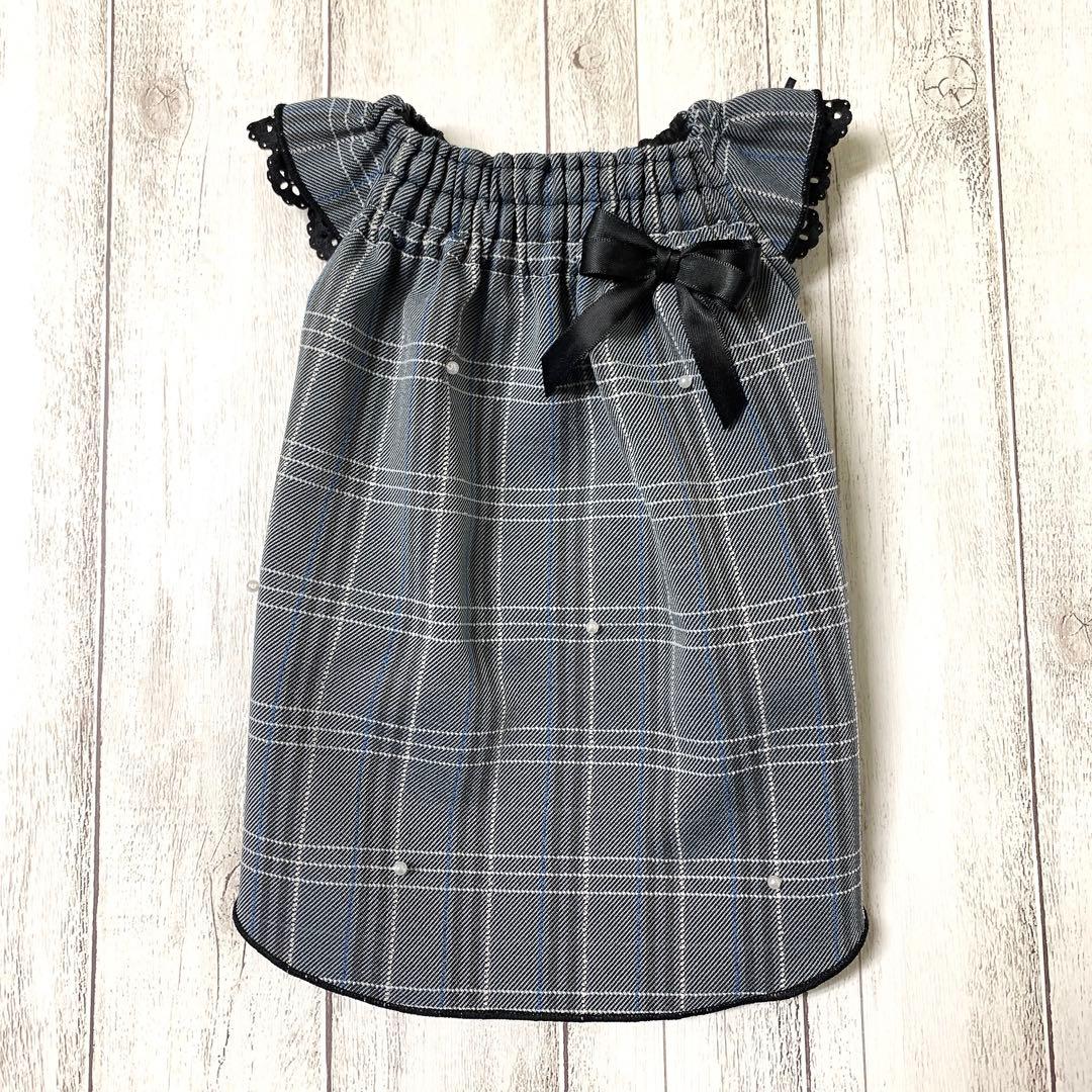 秋色チェックのパールオンギャザースモック/犬服/犬服ハンドメイド/ハンドメイド