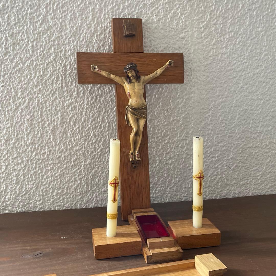 アンティーク 木製 十字架 クロス キリスト教 クロイツ キリスト像