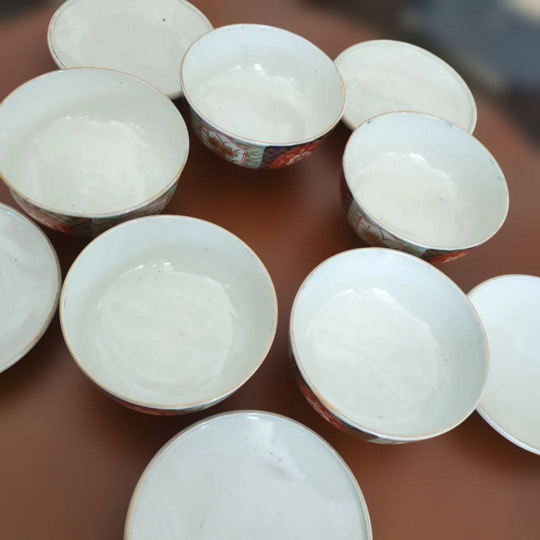 骨董　伊万里　蓋付き　お茶碗　碗　色絵　錦手　アンティーク　5つ〜