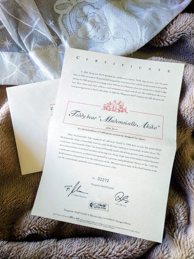 ❤シュタイフ　マドモアゼル　アキコ　テディベア❤