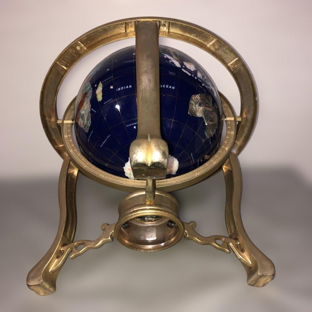 【アンティーク】天然石 地球儀 コンパス付　インテリア ラピスラズリ色