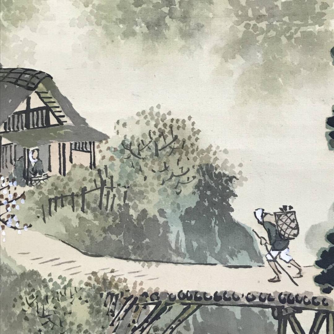 【真作】小林華光/春景山水図/掛軸☆宝船☆AD-530