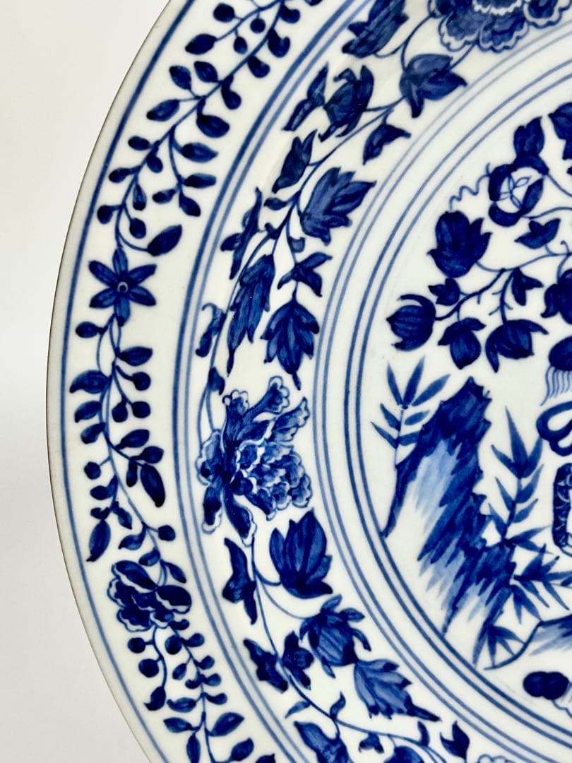 倣元青花麒麟文皿 景徳鎮 謝本貴 名人作品 中国磁器 青華 青花