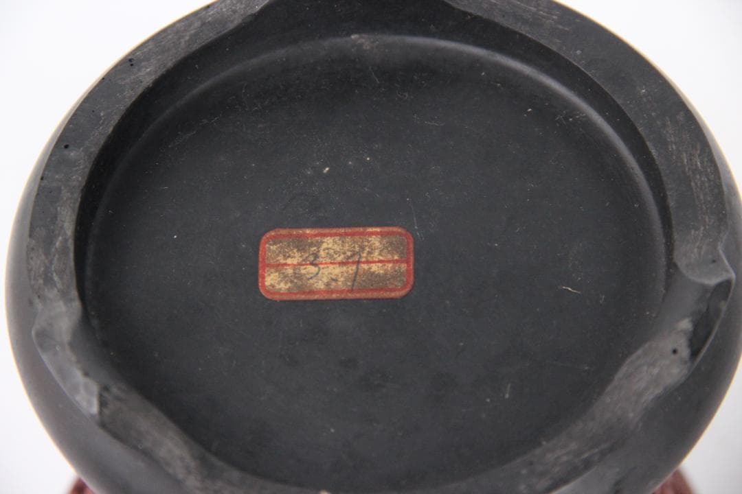 中国 清 希少 漆器 剔紅 堆朱 内七宝 唐木台付 置物 唐物 FJ21-9