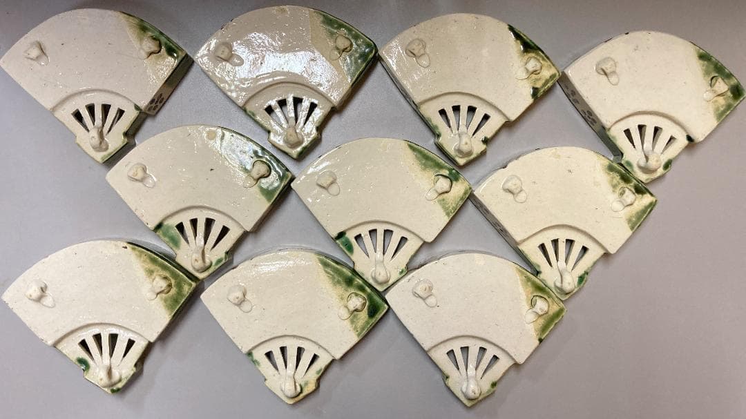 【値下げ】 【10客】加藤十右衛門 織部 扇形向附  共箱 【真作保証】