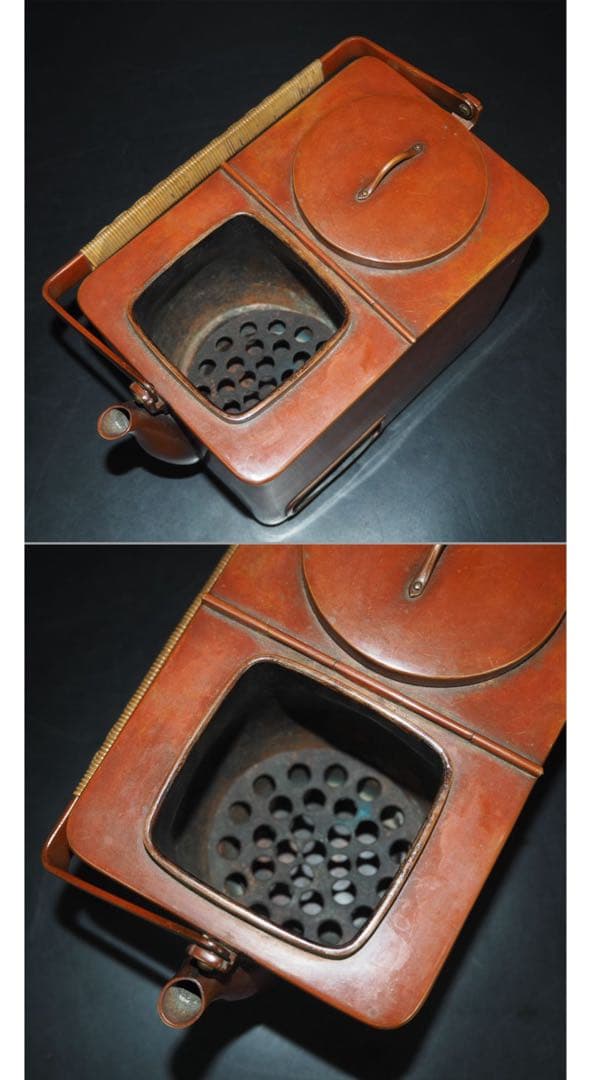 送料無料江戸天保9年道光18年相当京都の名工7代金屋五良三郎造緋毛類銅提炉共箱