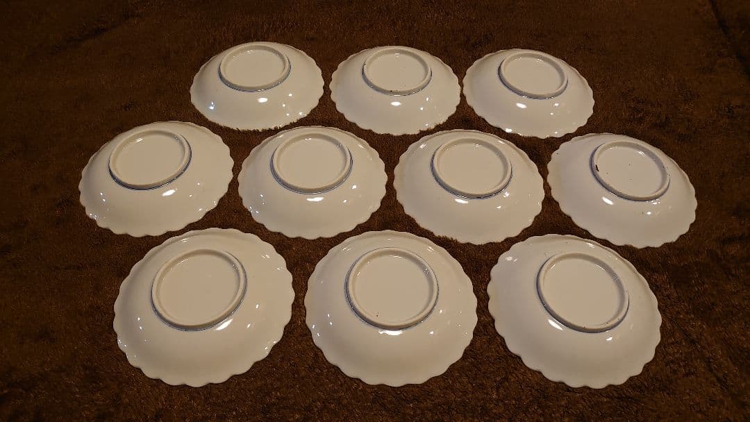 古伊万里　伊万里　染付　豆皿　菓子皿　華の図　小紋　１０客