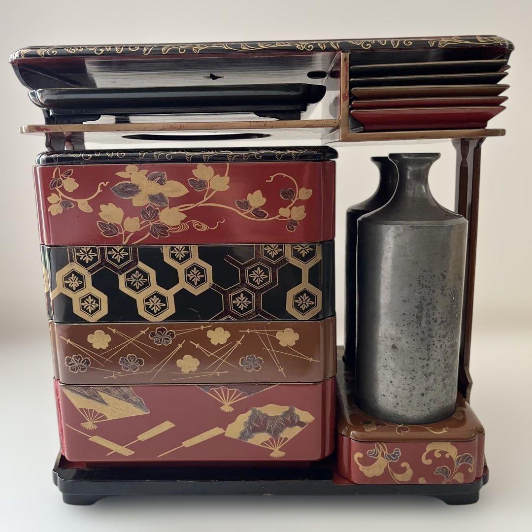 重箱　年代物　木製漆器　骨董　お弁当箱　アンティーク⭐︎希少⭐︎木箱付き