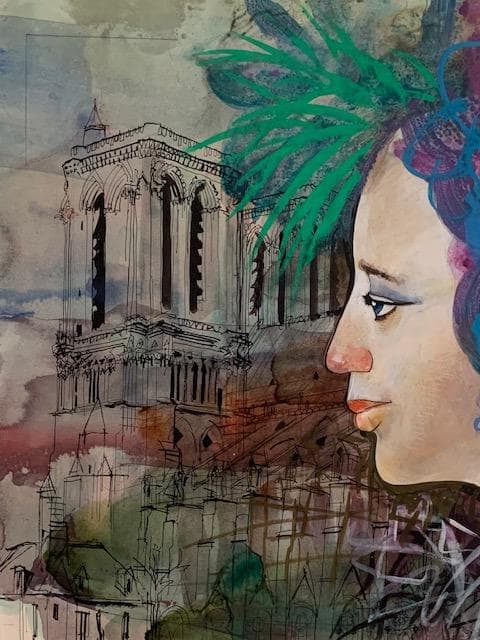 物故重鎮❣️納 健【PARIS】うろこ美術館グランプリ受賞◆大判水彩画