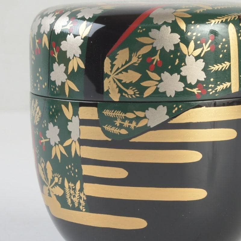 茶道具　加賀蒔絵師　岩倉利慶作　即中斎好写　誰袖蒔絵　中棗　共箱　V　9728