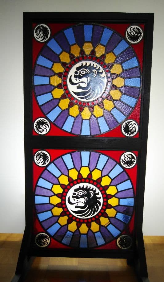 絵付け　ストーンヘンジ　ステンドグラスパネル　高さ約115cm幅約55cm