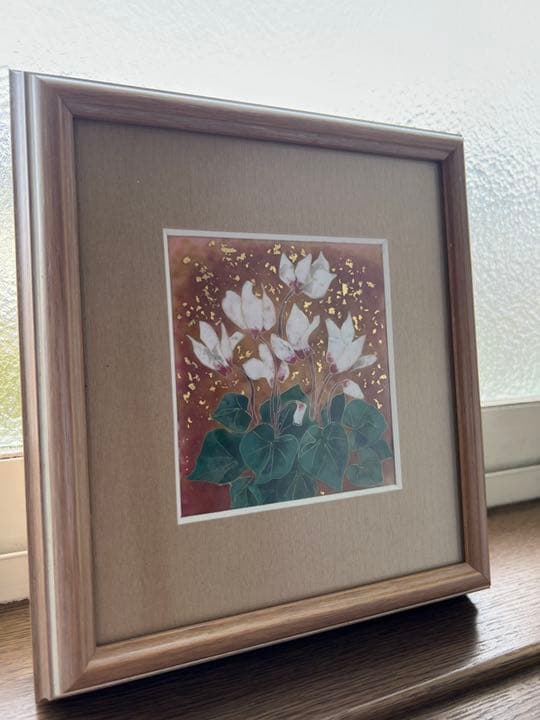 有線　シクラメン　ミニ額　七宝焼　七宝