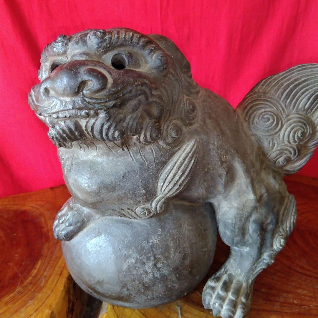 唐津焼、中里天祐作、獅子の置物、茶釜、２点セット