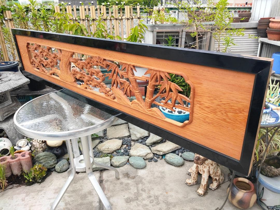 《引取り限定》高級欄間☆松竹梅☆透かし彫り工芸1845x30x380☆木彫り彫刻